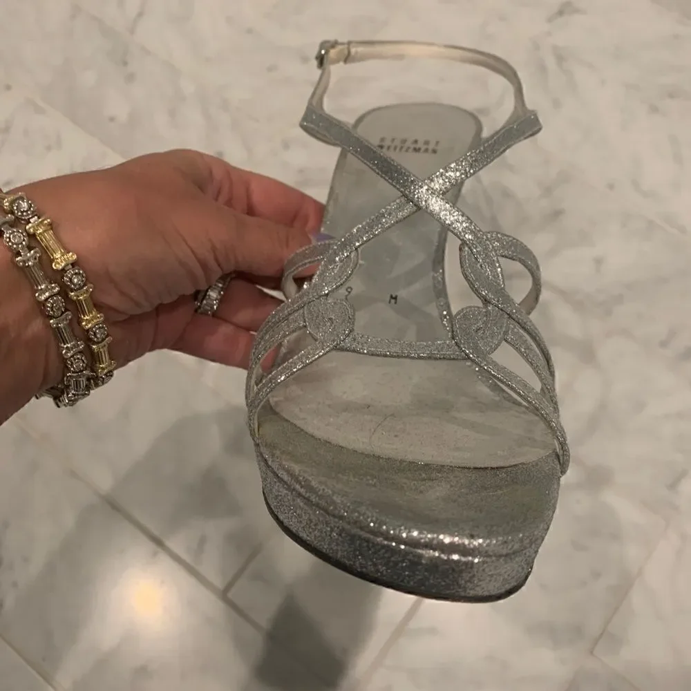 STUART WEITZMAN🤍Silver glitter platform slingback